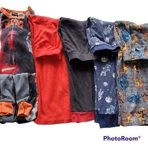 Boys pajamas bundle, one one-piece and 4 pj pants, size 8, 5 total items